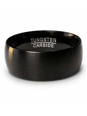 Tungsten Wedding Band Black Matte Brushed Comfort Fit Beveled Ring Men 8mm